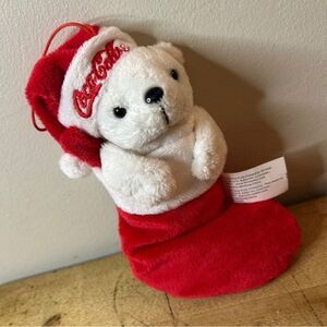 Coca-cola polar bear in a stocking ornament christmas holiday plush 7"
